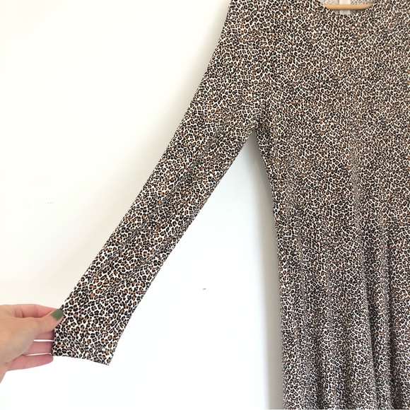 Banana Republic Leopard Print Fit and Flare Front Slit L/S MIDI Dress Sz M - Picture 5 of 16